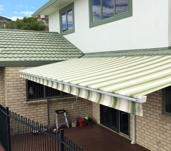 A green and white striped horizon awning