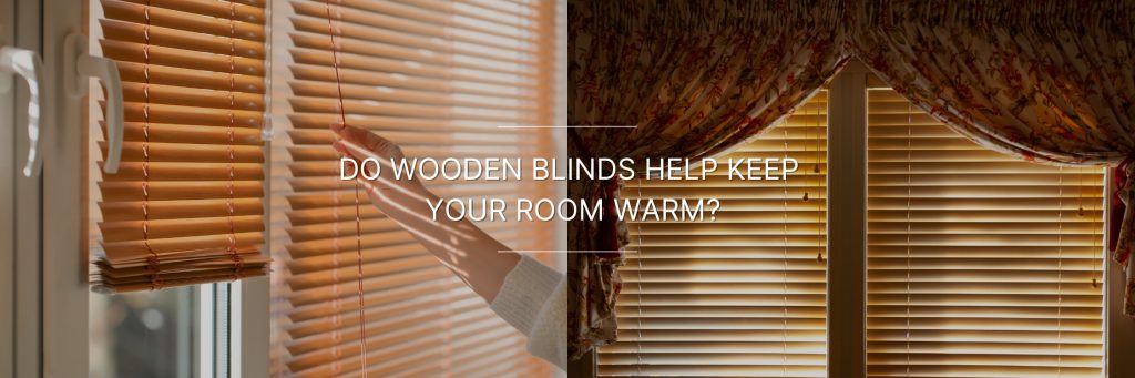 A person adjusts wooden blinds in a room, with sunlight streaming through.