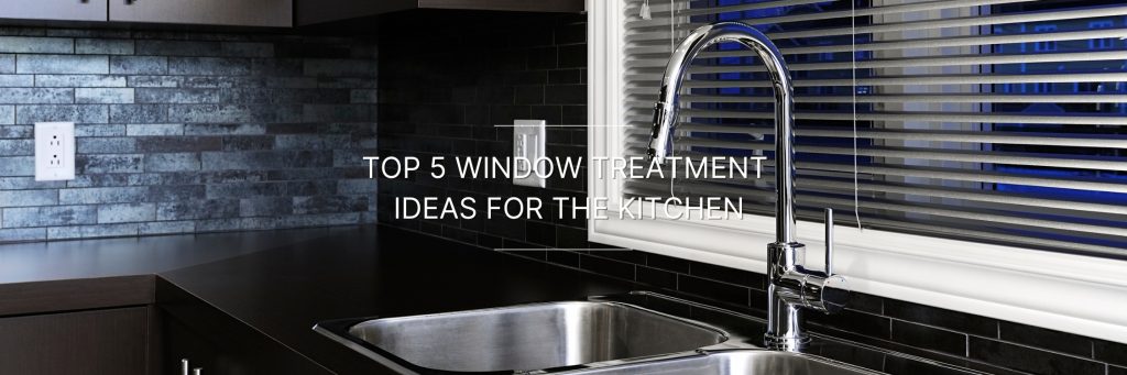 A modern kitchen with a stainless steel sink and faucet. The window is covered with horizontal blinds.