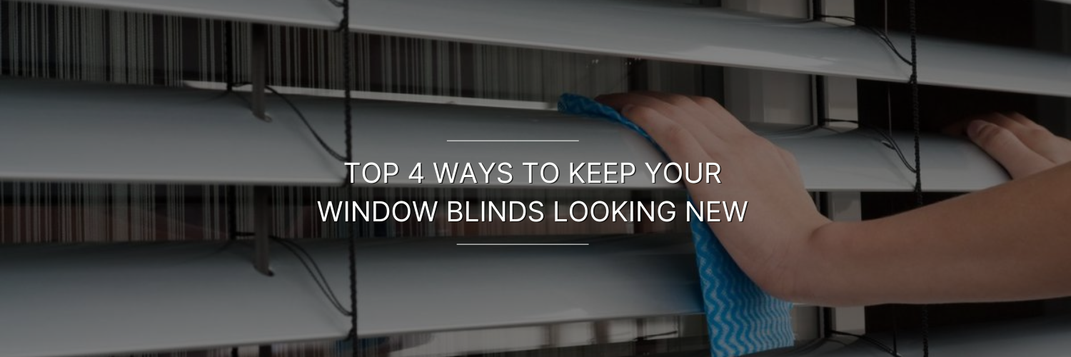 A person cleaning aluminium window blinds