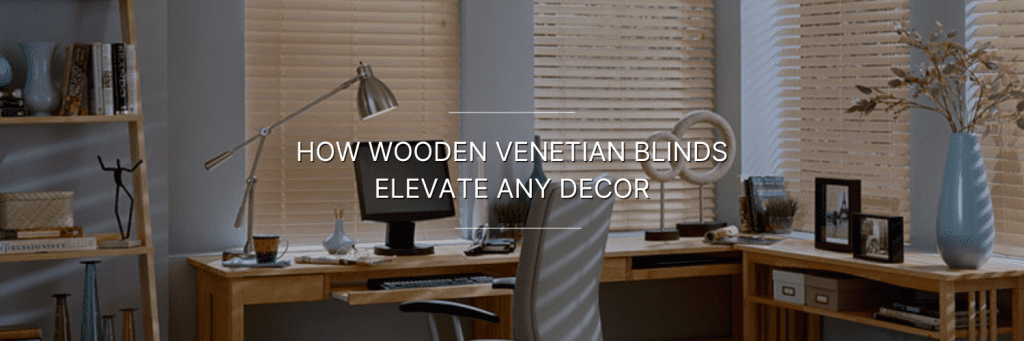 wooden venetian blinds in a office space room