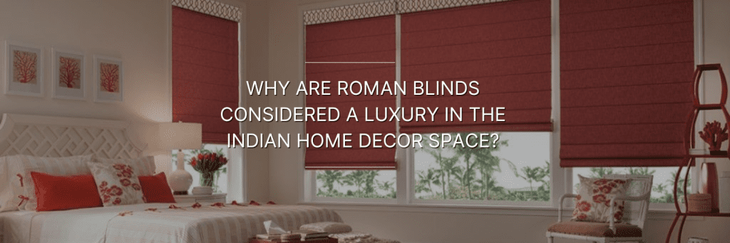 red color roman blinds in a spacious bedroom