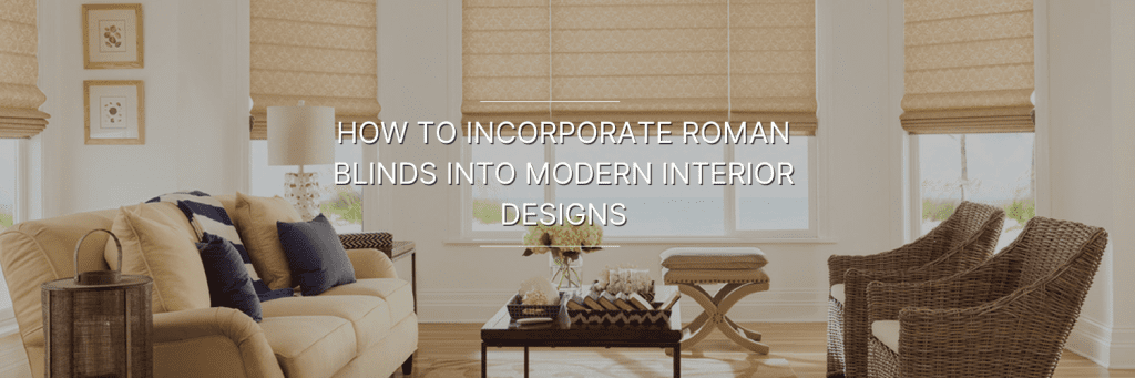 Bright living room with beige Roman blinds, a cozy sofa, and modern decor, illustrating how to blend window treatments with contemporary design.
