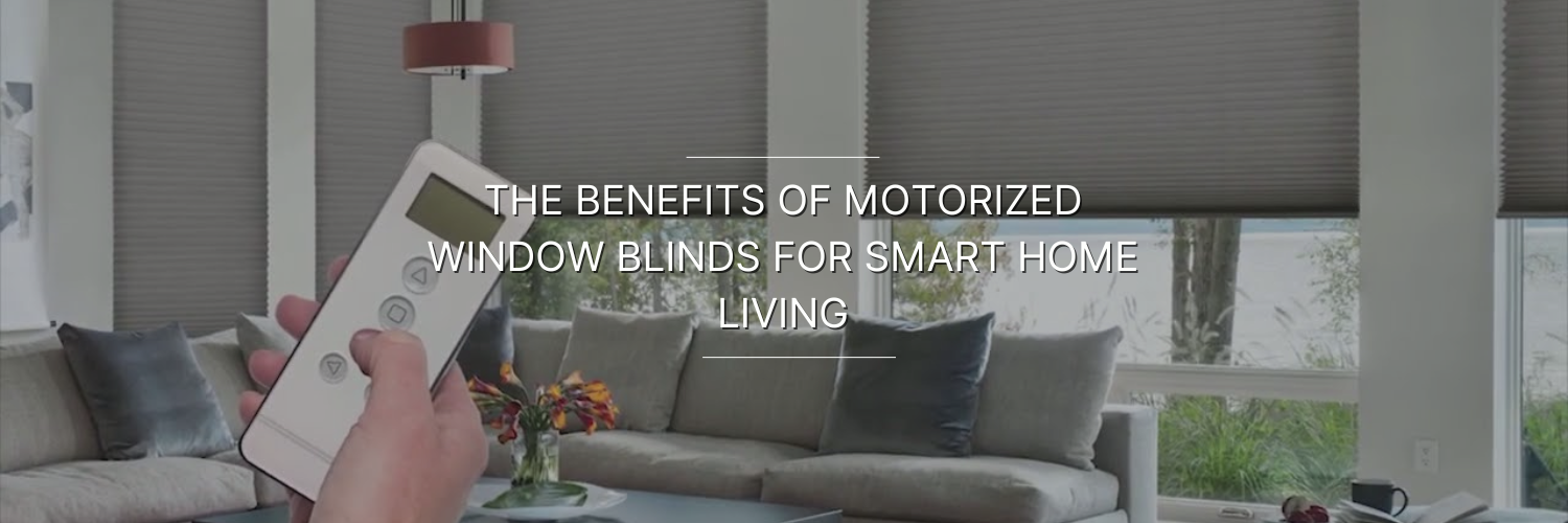 A person holds a remote to control motorized window blinds in a modern living room with stylish furniture and natural light.