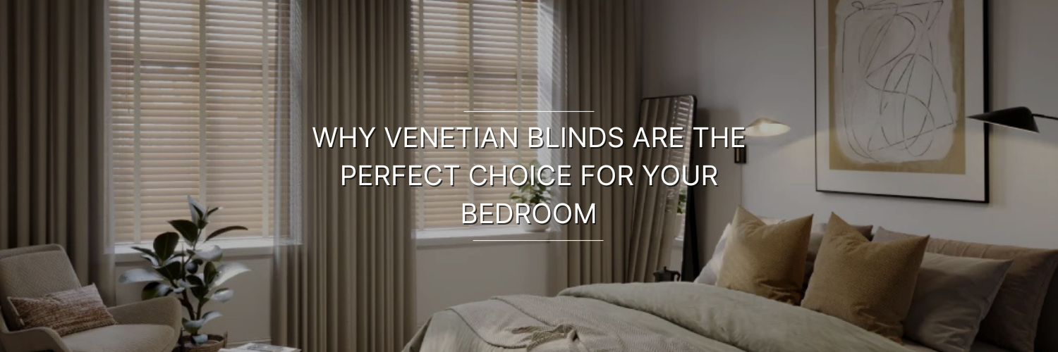 A stylish bedroom featuring a cozy bed, Venetian blinds, and decorative plants, showcasing modern and comfortable design elements.
