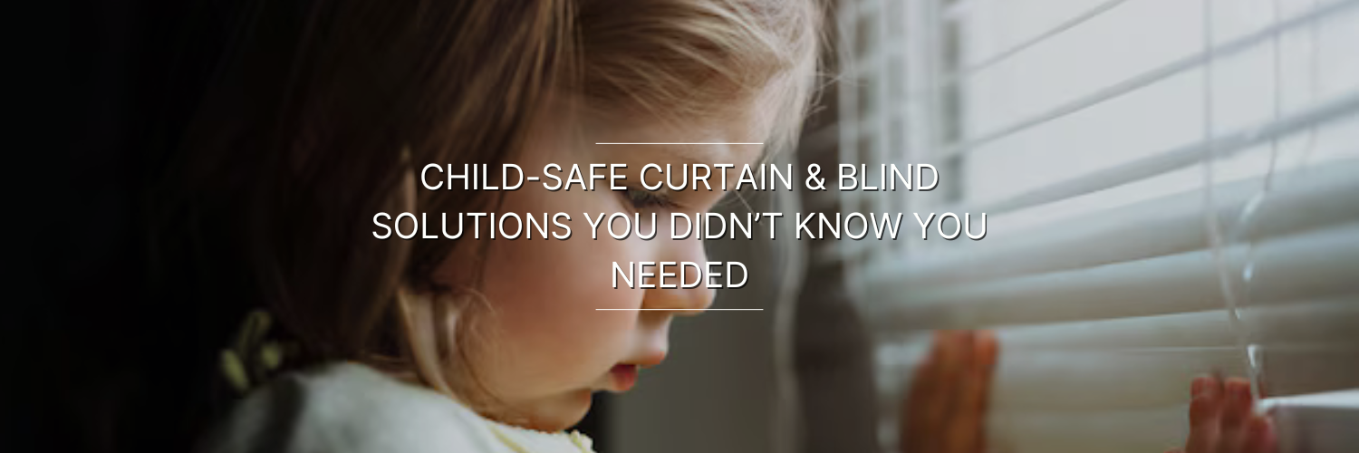 A young child gazes through partially opened blinds, with soft light illuminating the room