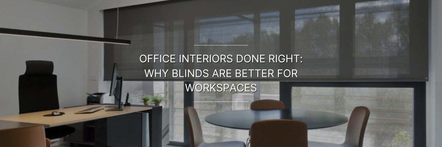 Modern office interior featuring an ergonomic chair, sleek desk, and blinds, promoting a functional workspace ambiance.