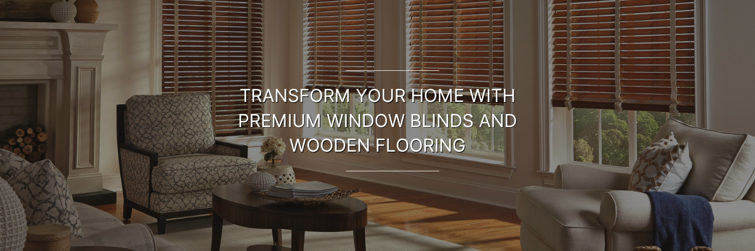 Bright living room featuring wooden flooring and premium window blinds, with stylish furniture and a cozy ambiance.