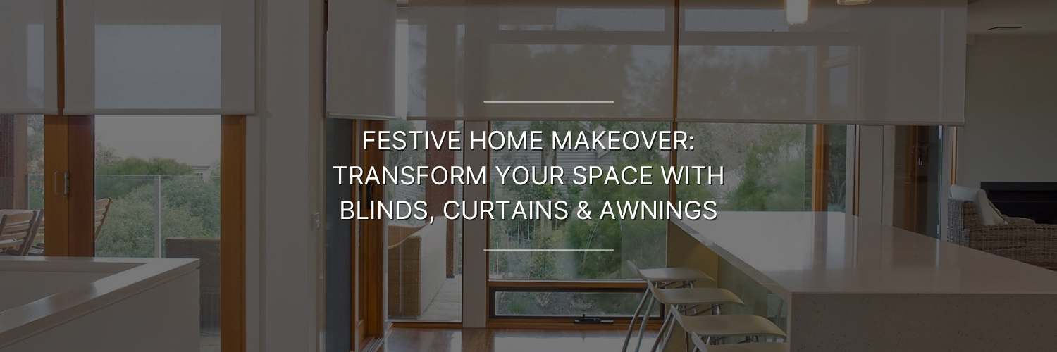 Bright modern kitchen with wooden windows dressed in blinds, promoting festive home makeovers with curtains and awnings.