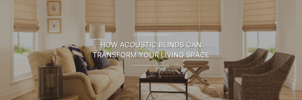 A stylish living room featuring acoustic blinds, cozy seating, and natural light, showcasing the impact of soundproofing on decor.