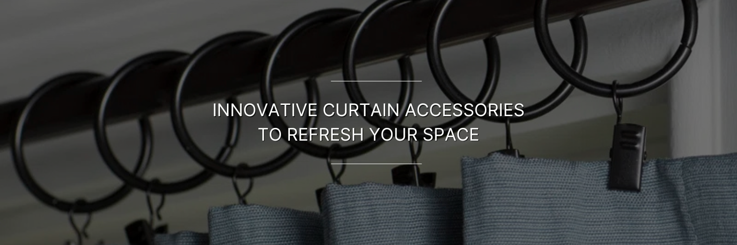 Close-up of curtain rings on a rod, displaying innovative accessories designed to enhance and refresh interior decor.