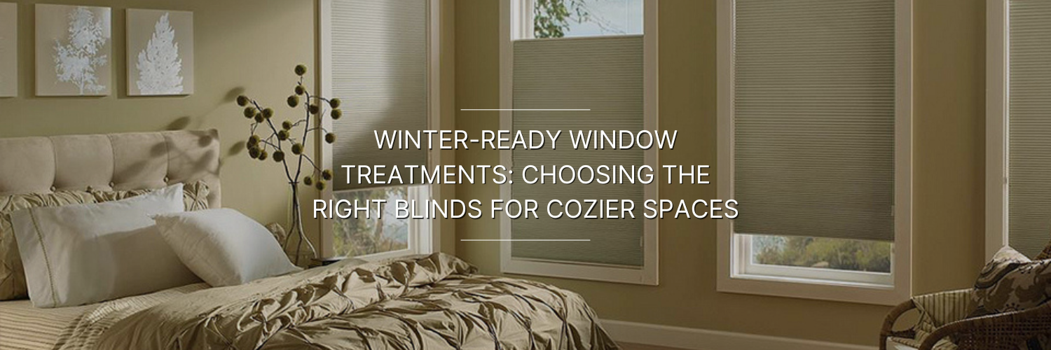 Cozy bedroom featuring light-colored walls, a plush bed with pillows, and stylish window blinds for winter warmth.