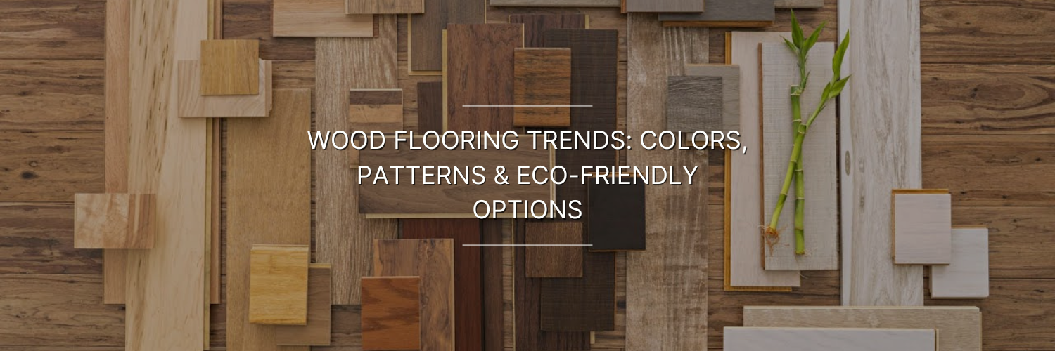 A variety of wood samples in different colors and patterns arranged on a wooden surface, showcasing eco-friendly flooring trends.