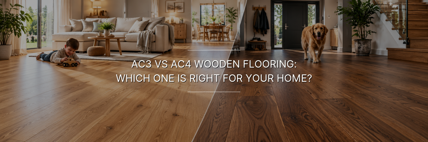 AC3 vs AC4 wooden flooring in modern homes, featuring light oak and dark walnut floors.